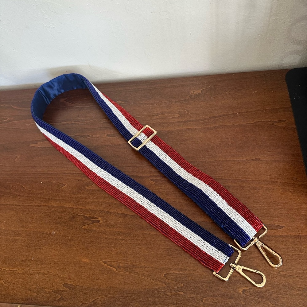Red, White, and Blue Beaded Adjustable Bag Strap